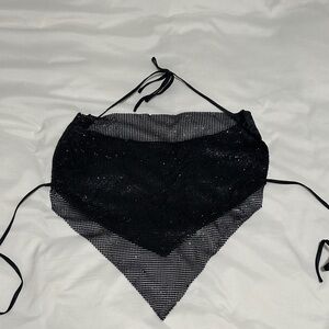 Better Be Black Sparkle Mesh Halter Crop Top